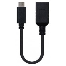 CABLE USB 3.1 GEN1 5Gbps 3A TIPO USB-C/M-A/F 15 CM NEGRO NANOCABLE