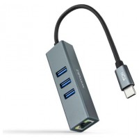 CONVERSOR USB-C A ETHERNET GIGABIT +3*USB 3.0 0.15M NANOCABLE ALUMINIO GRIS