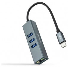 CONVERSOR USB-C A ETHERNET GIGABIT +3*USB 3.0 0.15M NANOCABLE ALUMINIO GRIS