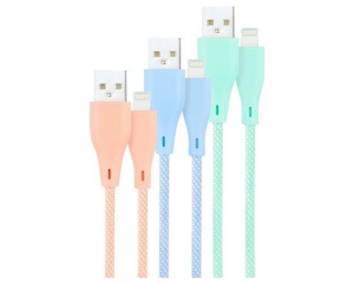 PACK 3 CABLES LIGHTNING A USB A/M, ROJO-AZUL-VERDE MALLADO, 1M BLANCO NANOCABLE