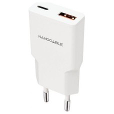 Nanocable Cargador USB-C/PD + USB-A/QC 20W Blanco-IA4 Nanocable Cargador USB-C/PD + USB-A/QC 20W Blanco
