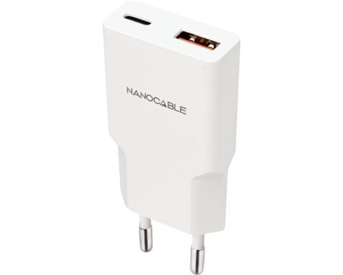 Nanocable Cargador USB-C/PD + USB-A/QC 25W Blanco