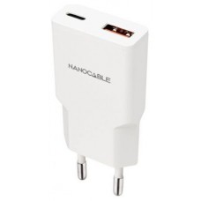 Nanocable Cargador USB-C/PD + USB-A/QC 30W Blanco-IA5 Nanocable Cargador USB-C/PD + USB-A/QC 30W Blanco