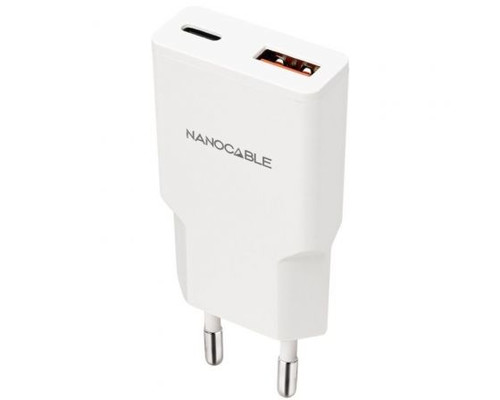 Nanocable Cargador USB-C/PD + USB-A/QC 30W Blanco-IA5 Nanocable Cargador USB-C/PD + USB-A/QC 30W Blanco