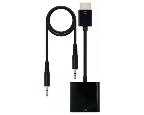 CONVERSOR HDMI A SVGA+AUDIO, HDMI A/M-SVGA/H+3.5/H, 0.1M+1M NEGRO NANOCABLE