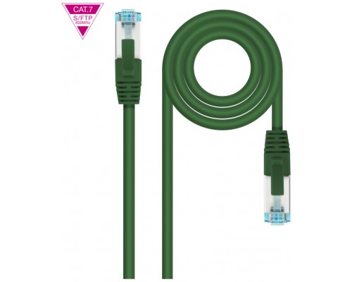 CABLE DE RED LATIGUILLO 600MHZ LSZH SFTP PIMF CAT7 AWG26 0.50 M VERDE NANOCABLE