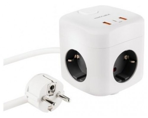 BASE DE 3 ENCHUFES x3USB (2 USB A + USB-C) + INTERRUPTOR BLANCO NANOCABLE