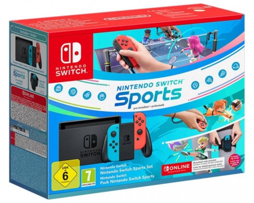 CONSOLA NINTENDO SWITCH NEON/ROJA +NINTENDO SPORTS+ CINTA+ 12 MESES NINTENDO ONLINE