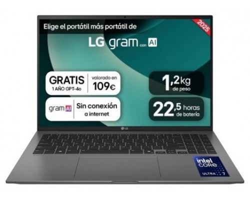 PORTATIL LG GRAM U7-255H 16GB 1TB 16" WQXGA FreeDOS