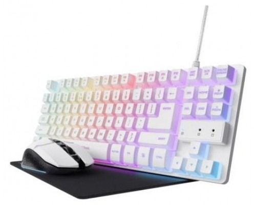 KIT GAMING GXT 794W TECLADO WIRED + RATON WIRELESS + ALFOMBRILLA BLANCO TRUST