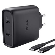 CARGADOR PARED/VIAJE 2xUSB-C 65W MAXO NEGRO TRUST