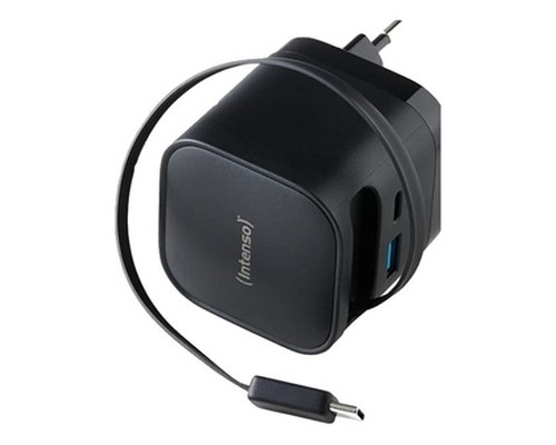 Intenso Cargador GaN W65ACIC retráctil Negro-IA14 Intenso Cargador GaN W65ACIC retráctil Negro