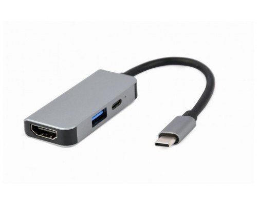 ADAPTADOR MULTIPUERTO USB TIPO C 3 EN 1 PUERTO USB HDMI PD PLATA