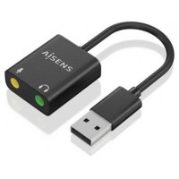 CONVERSOR AISENS USB-A A AUDIO 48KHZ USB-A/M-2XJACK 3.5/H NEGRO 10CM