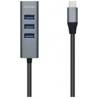 HUB AISENS USB 3.1 USB-C USB-C/M-4XTIPO A/H GRIS 10CM