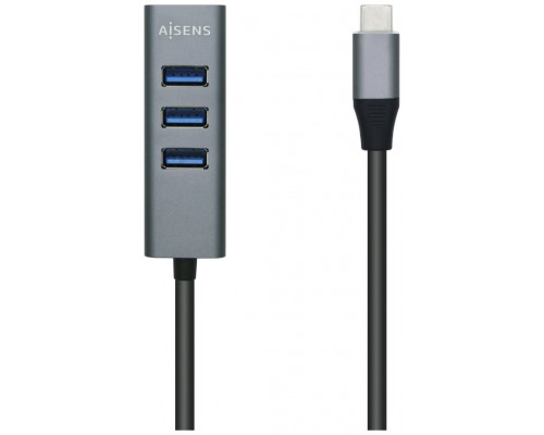 HUB AISENS USB 3.1 USB-C USB-C/M-4XTIPO A/H GRIS 10CM