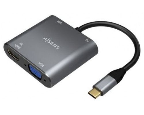 CABLE CONVERSOR AISENS USB-C A VGA/HDMI 4K/USB3.0/USB-C PD GRIS 15CM