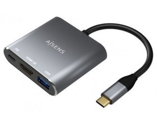 CABLE CONVERSOR AISENS USB-C A HDMI/USB-C PD/USB 3.0 TIPO-A GRIS 15CM