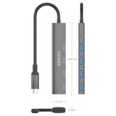 HUB AISENS USB 3.1 USB-C USB-C/M-4XTIPO A/H GRIS 15CM