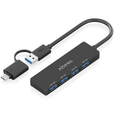 HUB AISENS USB 3.1 GEN1 USB-C/M Y USB-A/M-4XTIPO A/H NEGRO 15CM