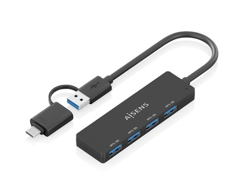 HUB AISENS USB 3.1 GEN1 USB-C/M Y USB-A/M-4XTIPO A/H NEGRO 15CM