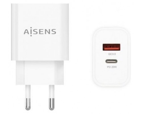 CARGADOR AISENS 20W 1xUSB-C PD3.0 1xUSB-A QC3.0 BLANCO