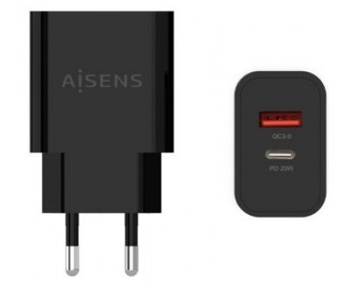 CARGADOR AISENS 20W 1xUSB-C PD3.0 1xUSB-A QC3.0 NEGRO