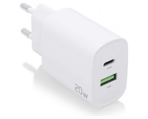 CARGADOR AISENS 20W 1XUSB-C PD3.0 1XUSB-A QC3.0 BLANCO