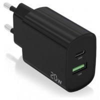 CARGADOR AISENS 20W 1XUSB-C PD3.0 1XUSB-A QC3.0 NEGRO