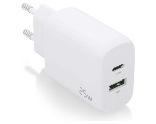 CARGADOR AISENS 25W 1XUSB-C PD3.0 1XUSB-A QC3.0 BLANCO