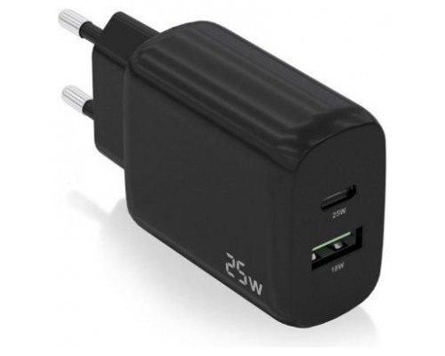 CARGADOR AISENS 25W 1XUSB-C PD3.0 1XUSB-A QC3.0 NEGRO