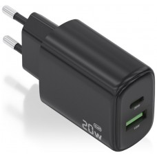 CARGADOR AISENS GAN 20W, 1XUSB-C PD3.0, 1XUSB-A QC3.0, NEGRO