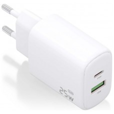 CARGADOR AISENS GAN 25W, 1XUSB-C PD3.0, 1XUSB-A QC3.0, BLANCO