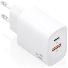 CARGADOR AISENS GAN 30W 1XUSB-C PD3.0 QC4.0 1XUSB-A QC3.0 BLANCO