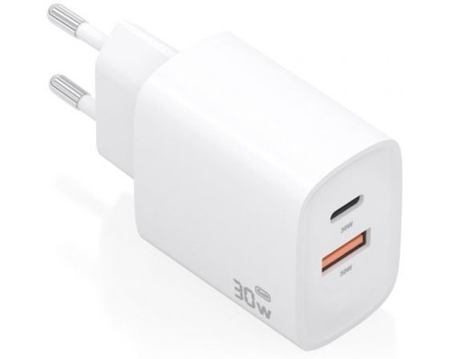 CARGADOR AISENS GAN 30W 1XUSB-C PD3.0 QC4.0 1XUSB-A QC3.0 BLANCO