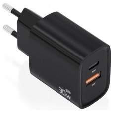 CARGADOR AISENS GAN 30W 1XUSB-C PD3.0 QC4.0 1XUSB-A QC3.0 NEGRO