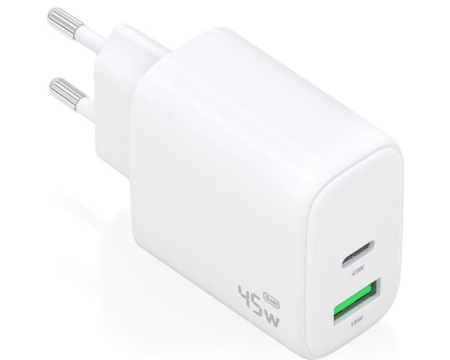 CARGADOR AISENS GAN 45W 1XUSB-C PD3.0 QC4.0 1XUSB-A QC3.0 BLANCO
