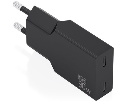 CARGADOR AISENS ULTRA DELGADO GaN 30W 2xUSB-C PD3.0 NEGRO
