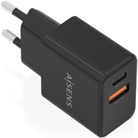CARGADOR AISENS GaN 20W 1xUSB-C PD3.0 1xUSB-A QC3.0 NEGRO