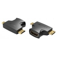 ADAPTADOR HDMI 2 EN 1 HDMI/H A MICRO HDMI/M-MINI HDMI/M NEGRO VENTION