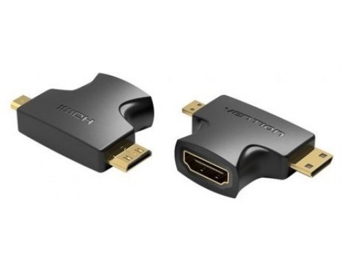 ADAPTADOR HDMI 2 EN 1 HDMI/H A MICRO HDMI/M-MINI HDMI/M NEGRO VENTION