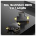 ADAPTADOR HDMI 2 EN 1 HDMI/H A MICRO HDMI/M-MINI HDMI/M NEGRO VENTION