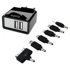 CARGADOR USB DE VIAJE/PARED DUAL+ 6 TIPS NEGRO APPROX