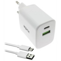 CARGADOR USB DE VIAJE/PARED 1xUSB/USB-C + CABLE USB-A A USB-C 35W BLANCO APPROX