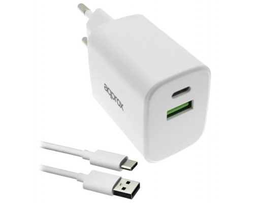 CARGADOR USB DE VIAJE/PARED 1xUSB/USB-C + CABLE USB-A A USB-C 35W BLANCO APPROX