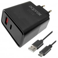 CARGADOR USB DE VIAJE/PARED 1xUSB/USB-C + CABLE USB-A A USB-C 65W NEGRO APPROX