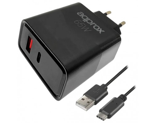 CARGADOR USB DE VIAJE/PARED 1xUSB/USB-C + CABLE USB-A A USB-C 65W NEGRO APPROX