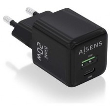 CARGADOR GAN AISENS 20W 1XUSB-C PD3.0 QC4.0 1XUSB-A QC3.0 NEGRO