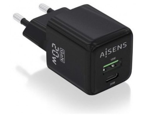 CARGADOR AISENS GAN 20W 1XUSB-C PD3.0 QC4.0 1XUSB-A QC3.0 NEGRO