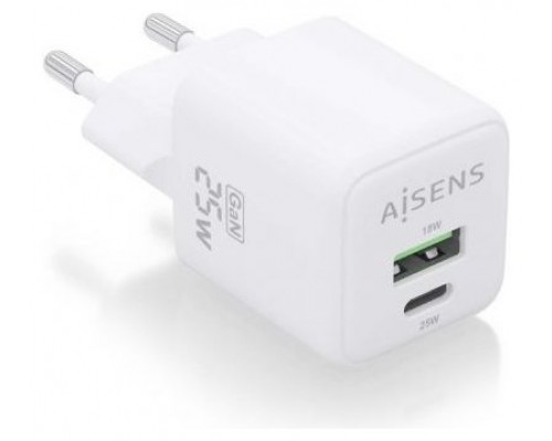 CARGADOR AISENS GAN 25W 1XUSB-C PD3.0 QC4.0 1XUSB-A QC3.0 BLANCO